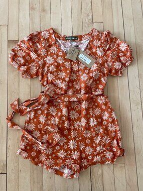Princess Highway Floral Romper Playsuit NWT Sz 4 Orange Retro Cottagecore Summer